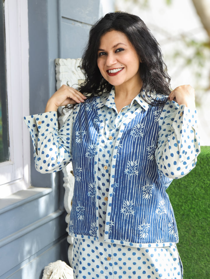 Nysa Indigo Blue Cotton Jacket Set