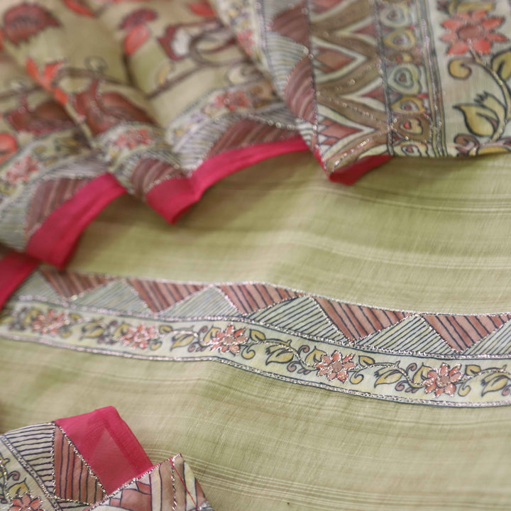 Kohinoor Buttermilk Yellow Digital Pichwai Print Neem Zari Work Chanderi Suit Set
