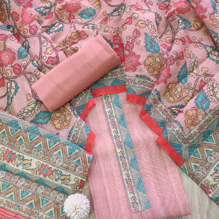 Kohinoor Baby Pink Digital Pichwai Print Neem Zari Work Chanderi Suit Set