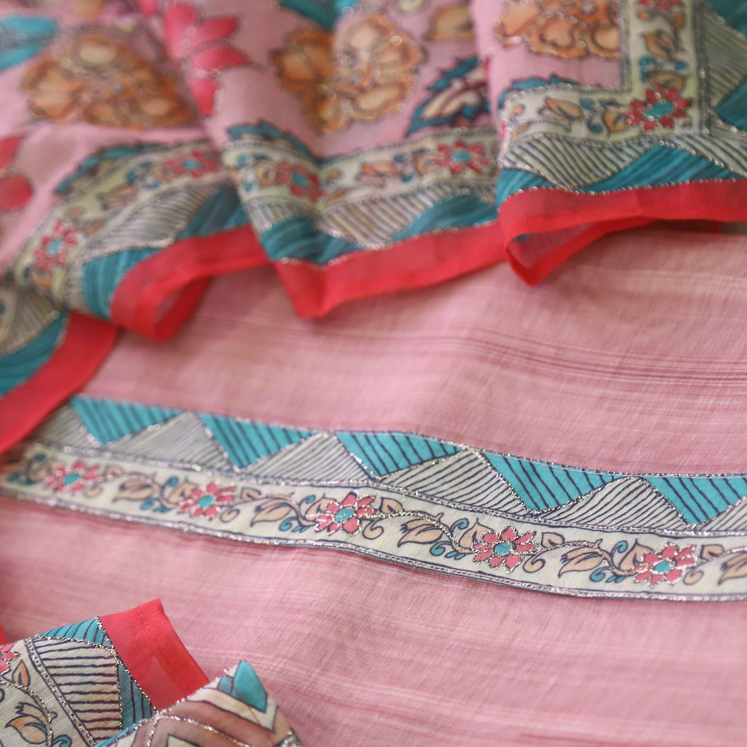 Kohinoor Baby Pink Digital Pichwai Print Neem Zari Work Chanderi Suit Set