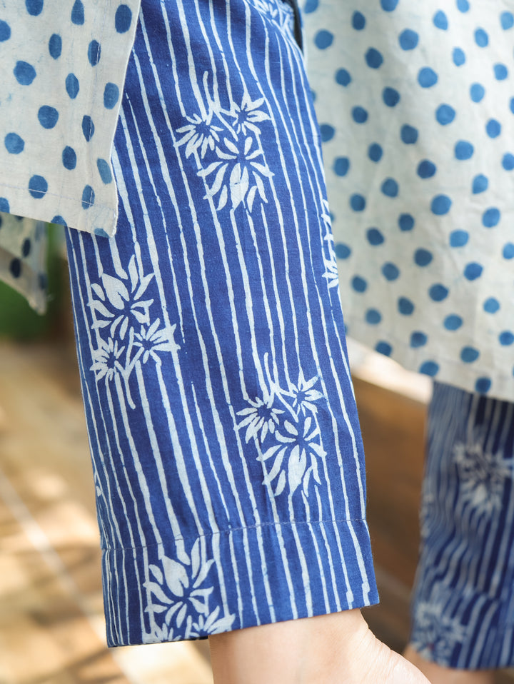 Nysa Indigo Blue Cotton Jacket Set