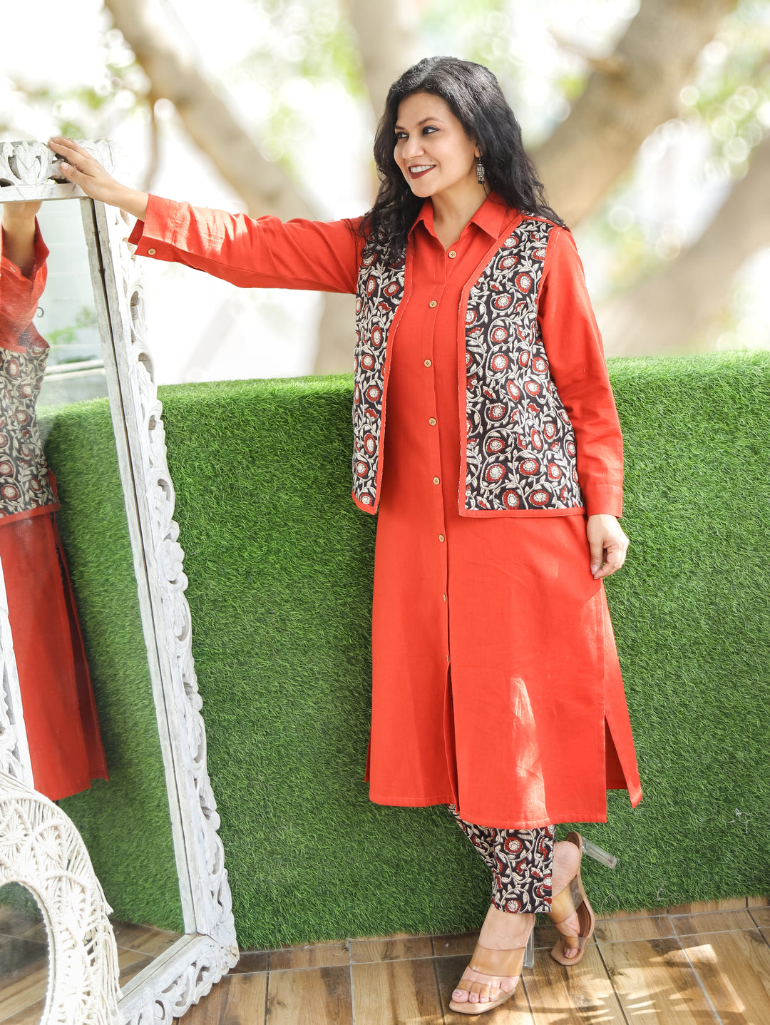 Nysa Burnt Rust Cotton Jacket Set