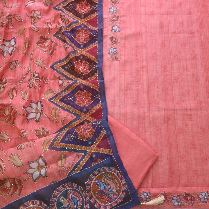 Kohinoor Blush Pink Digital Pichwai Print Kantha Work Chanderi Suit Set