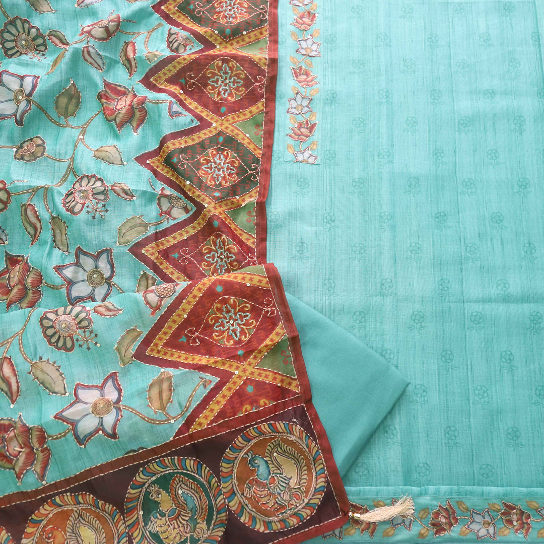 Kohinoor Sea Blue Digital Pichwai Print Kantha Work Chanderi Suit Set