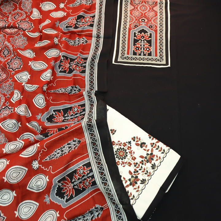 Radhi Ebony Black Ajrak printed Yoke with Mirror Cotton Set