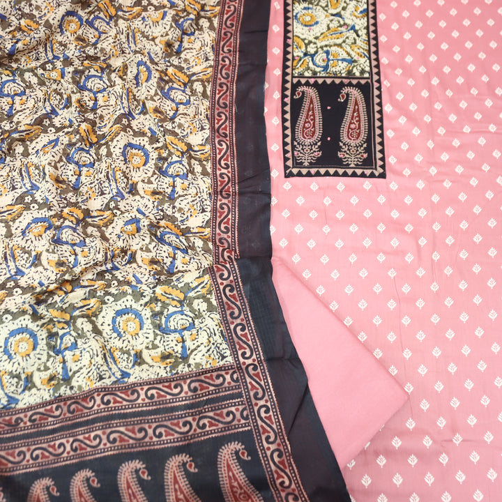 Ada Frosty Pink Kalamkari Yoke with French Knot Printed Jam Cotton Set