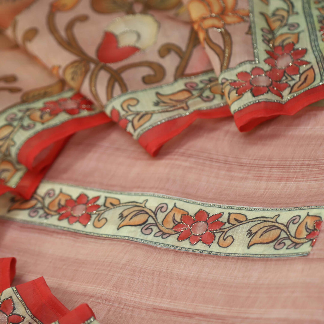 Kohinoor Peach Pink Digital Pichwai Print Neem Zari Work Chanderi Suit Set