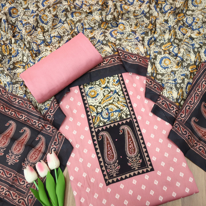 Ada Frosty Pink Kalamkari Yoke with French Knot Printed Jam Cotton Set