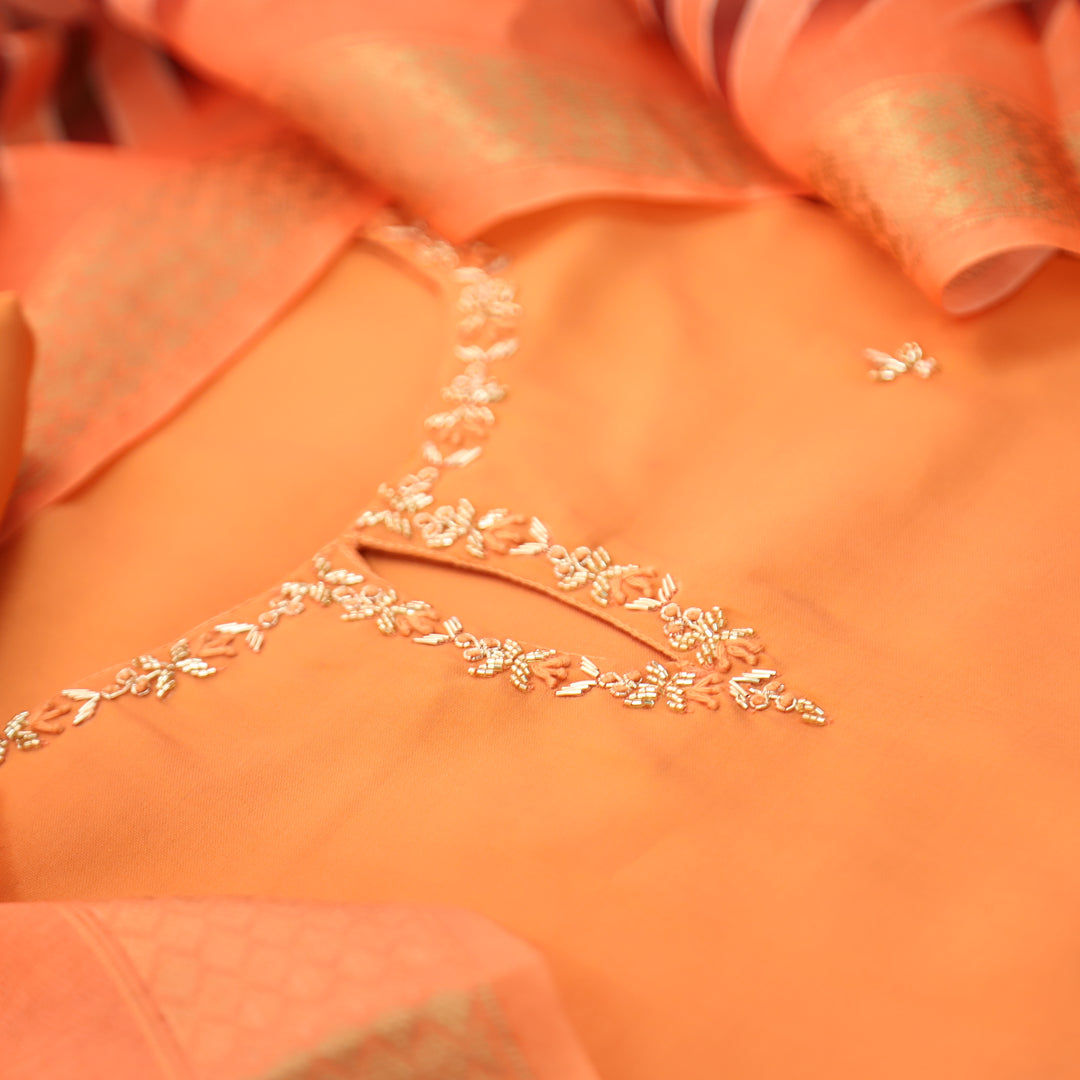Maya Peach Orange Kardana Neck Work Modal Set