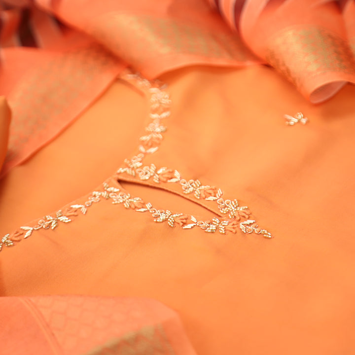 Maya Peach Orange Kardana Neck Work Modal Set