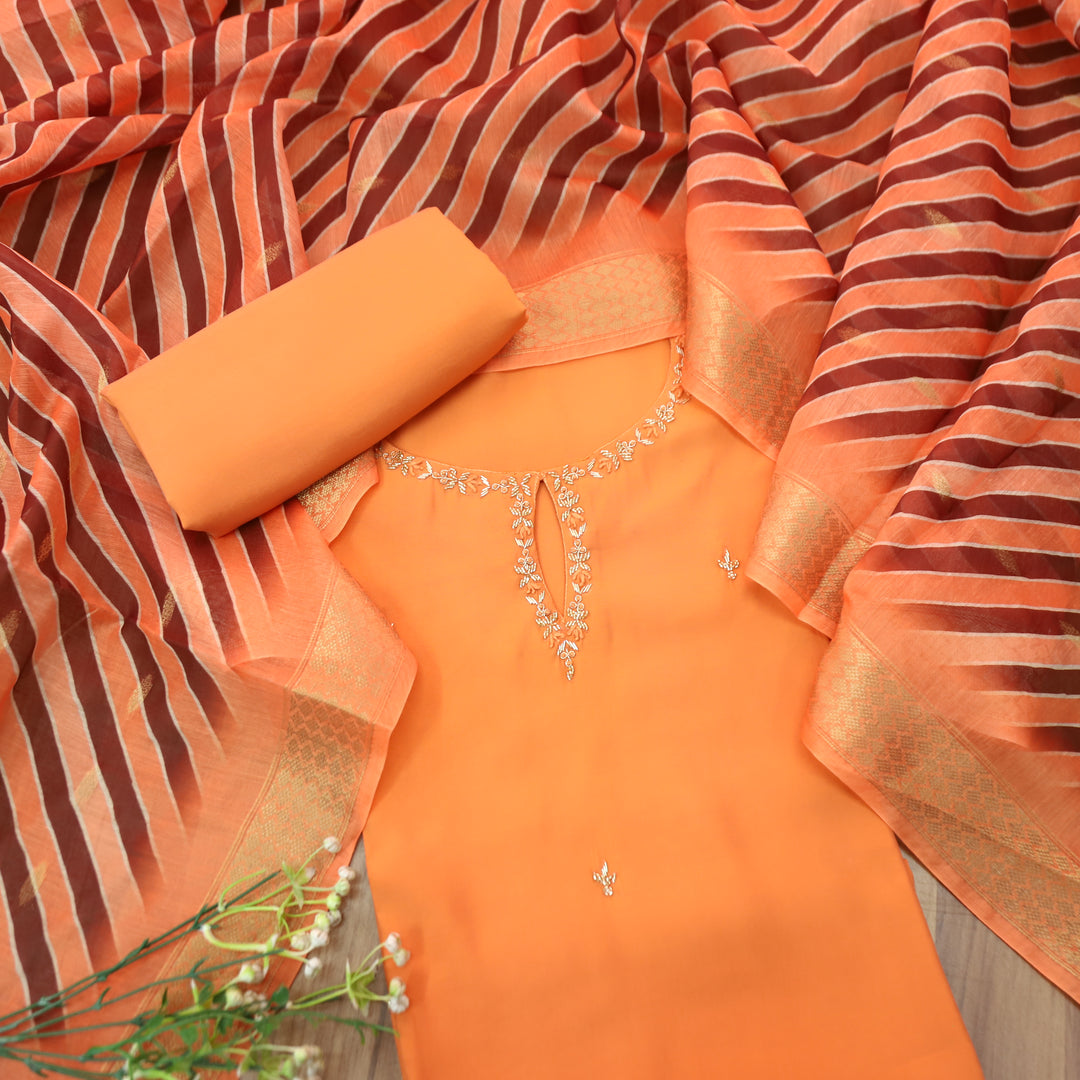Maya Peach Orange Kardana Neck Work Modal Set