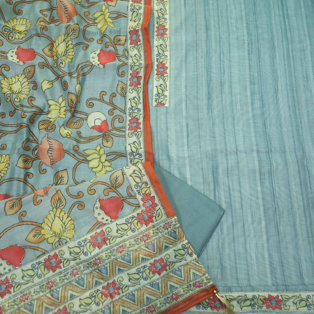Kohinoor Faded Blue Digital Pichwai Print Neem Zari Work Chanderi Suit Set
