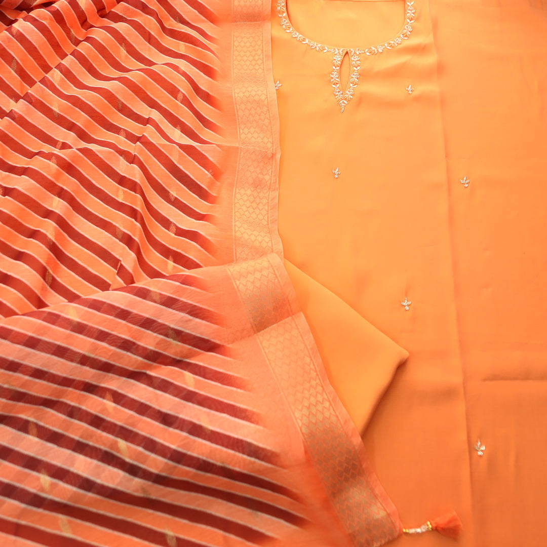 Maya Peach Orange Kardana Neck Work Modal Set