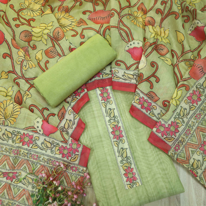 Kohinoor Lemon Minty Green Digital Pichwai Print Neem Zari Work Chanderi Suit Set
