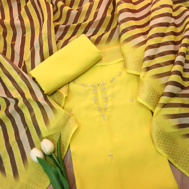 Maya Bumblebee Yellow Kardana Neck Work Modal Set