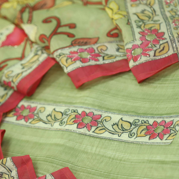 Kohinoor Lemon Minty Green Digital Pichwai Print Neem Zari Work Chanderi Suit Set