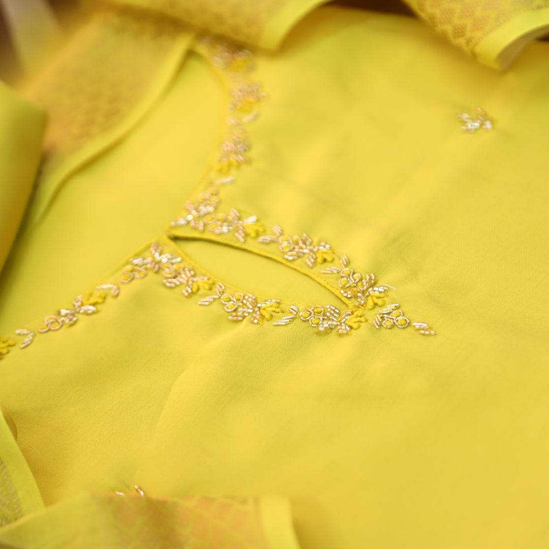 Maya Bumblebee Yellow Kardana Neck Work Modal Set