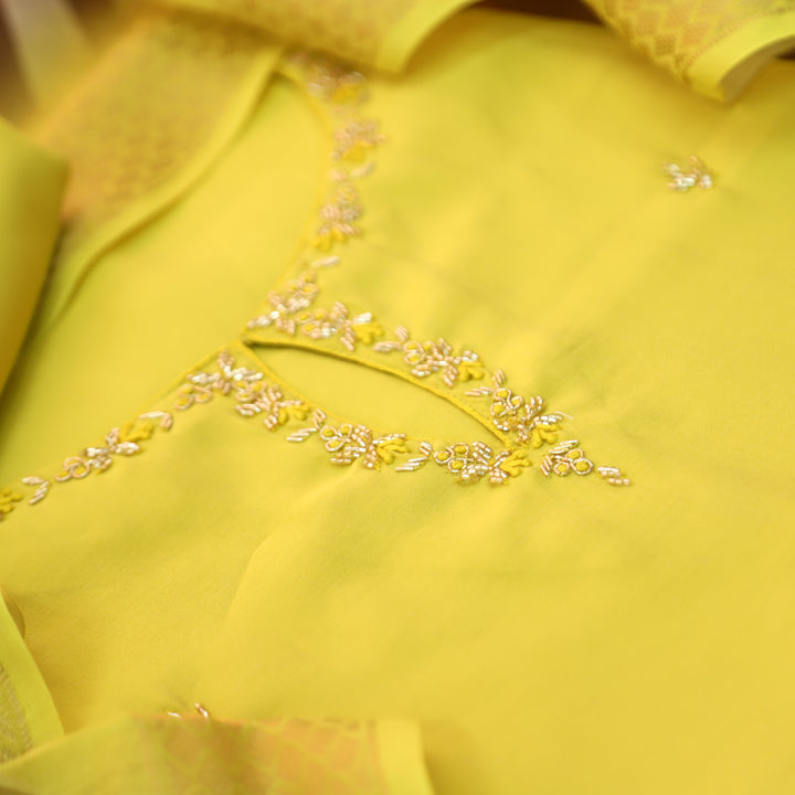 Maya Bumblebee Yellow Kardana Neck Work Modal Set