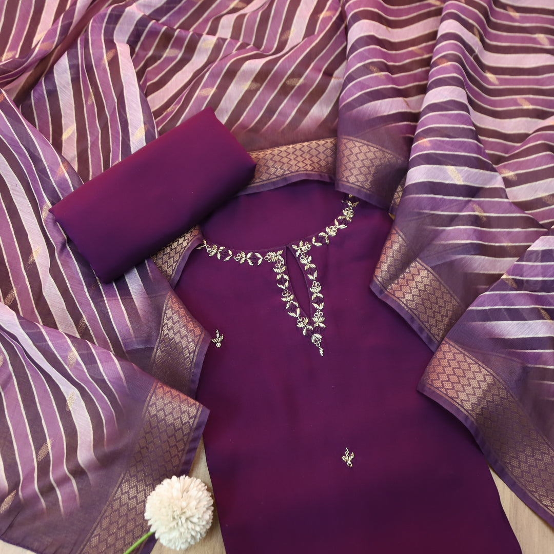 Maya Eggplant Purple Kardana Neck Work Modal Set