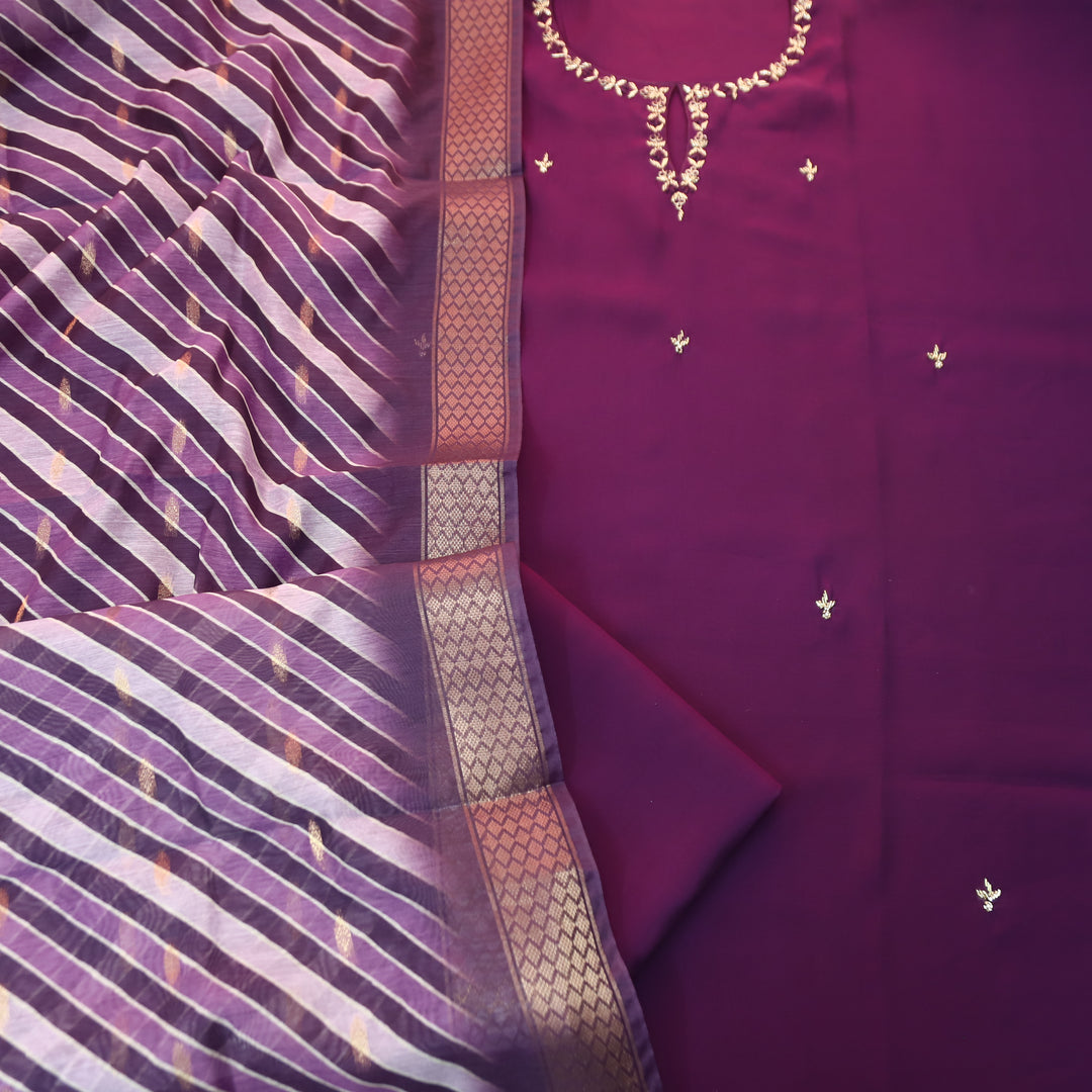 Maya Eggplant Purple Kardana Neck Work Modal Set