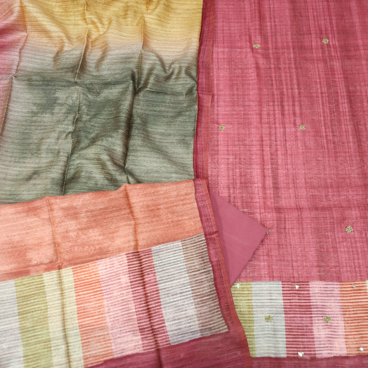 Saarthi Blush Red Sprial Work Detailing Monga Silk Set