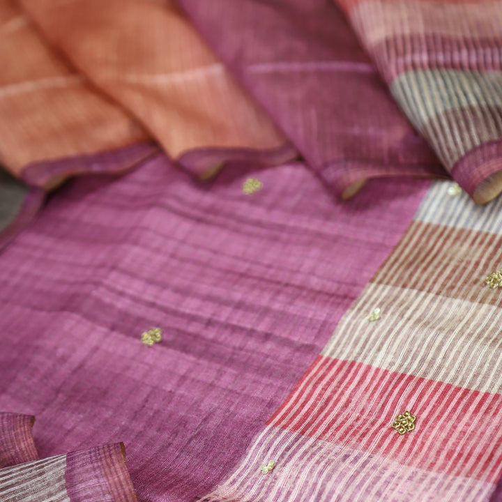 Saarthi Mulberry Purple Sprial Work Detailing Monga Silk Set