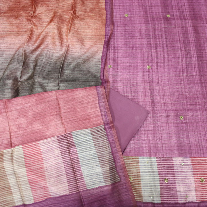 Saarthi Mulberry Purple Sprial Work Detailing Monga Silk Set