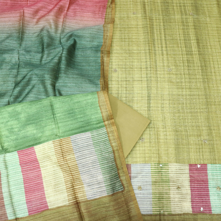 Saarthi Leaf Green Sprial Work Detailing Monga Silk Set