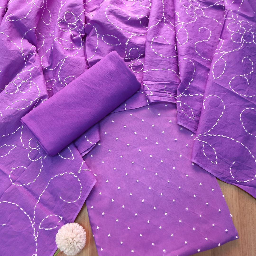 Kaveri Lavendrer All Over French Knot Work Cotton Set