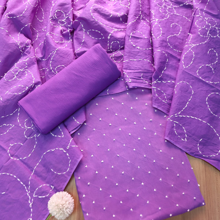 Kaveri Lavendrer All Over French Knot Work Cotton Set