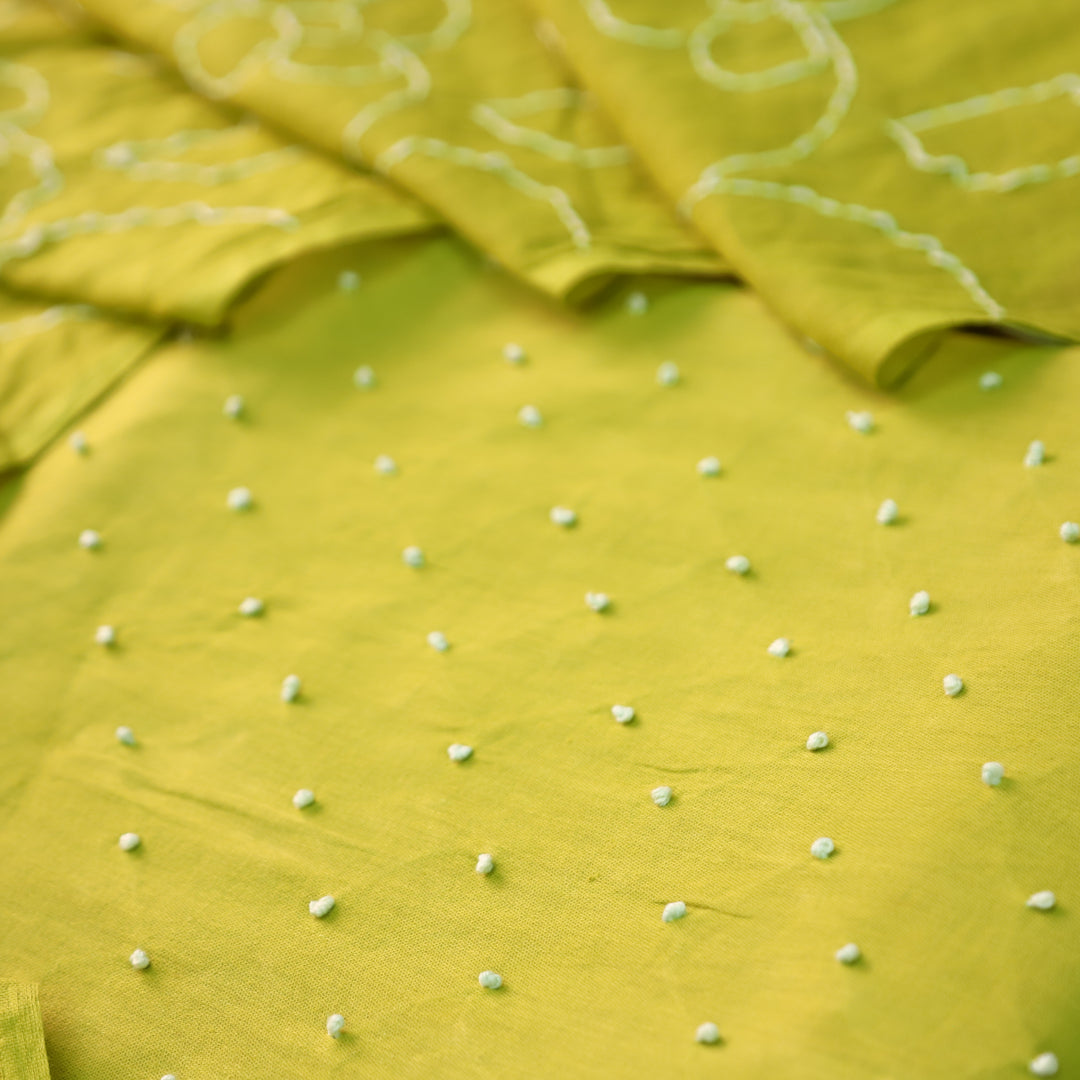 Kaveri Lemon Green All Over French Knot Work Cotton Set