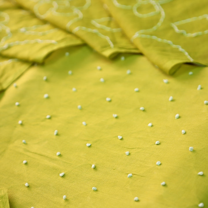 Kaveri Lemon Green All Over French Knot Work Cotton Set