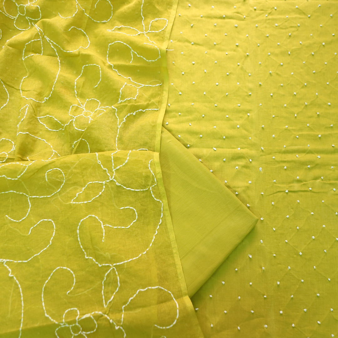 Kaveri Lemon Green All Over French Knot Work Cotton Set