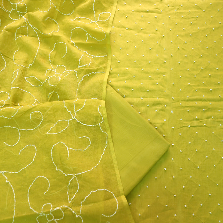 Kaveri Lemon Green All Over French Knot Work Cotton Set