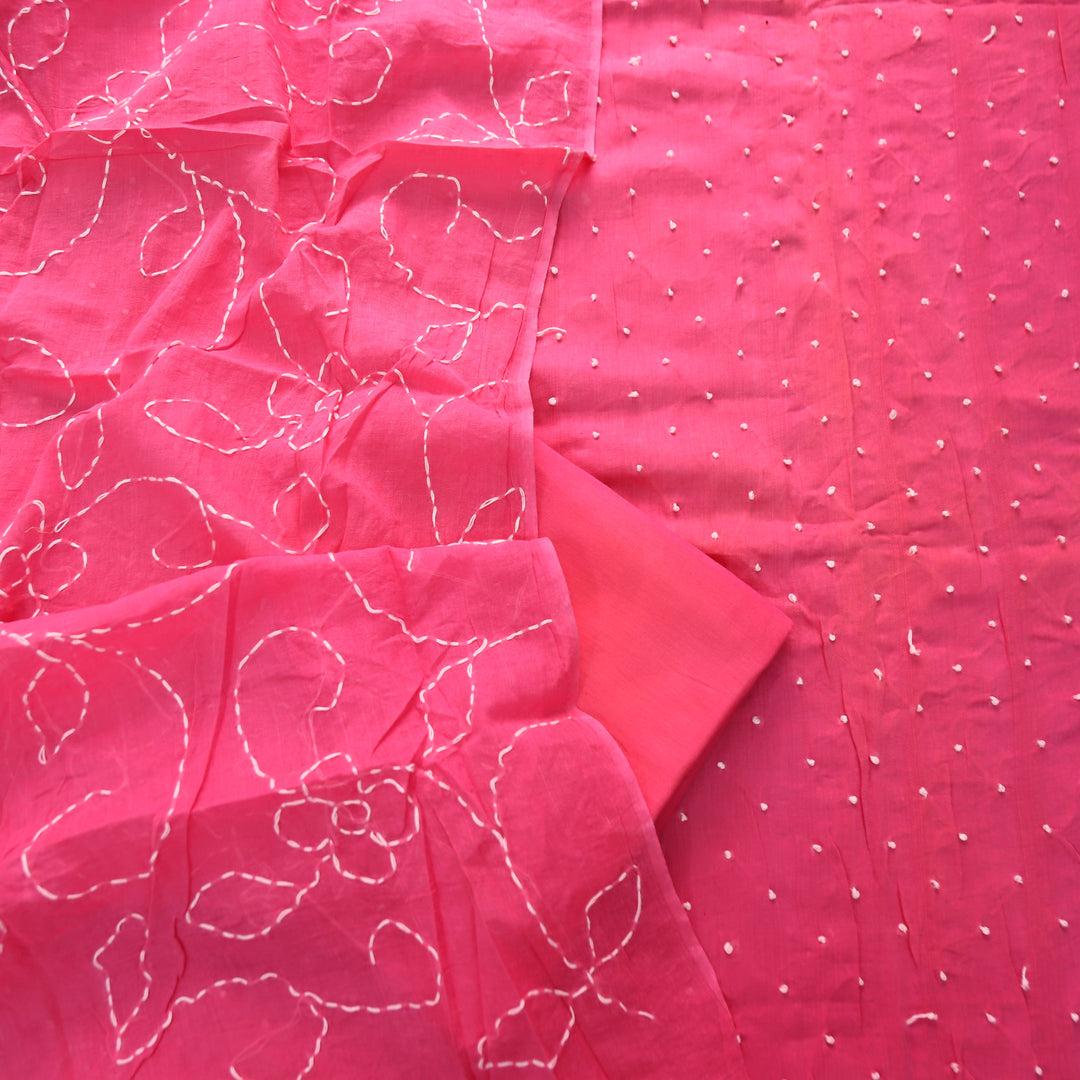 Kaveri Candy Pink All Over French Knot Work Cotton Set