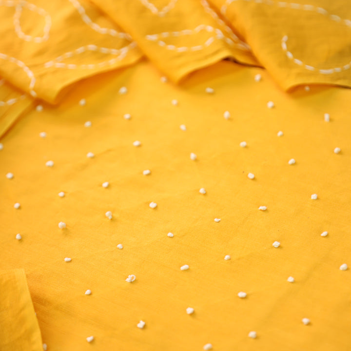 Kaveri Sunflower Yellow All Over French Knot Work Cotton Set