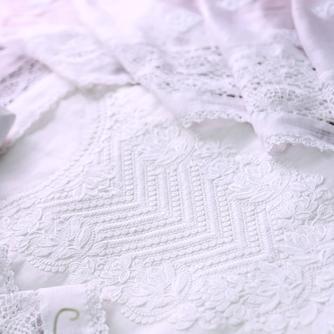 Noor Pearl White All Over Thread Embroidered Kota Doriya Set