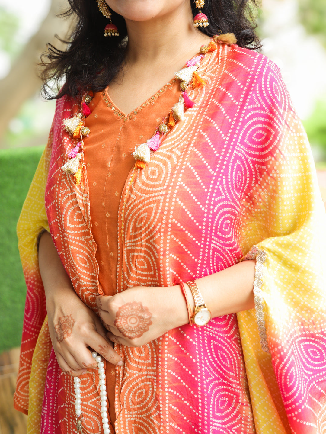Piya Orange Zari Dobby Cotton Silk Set with Cape