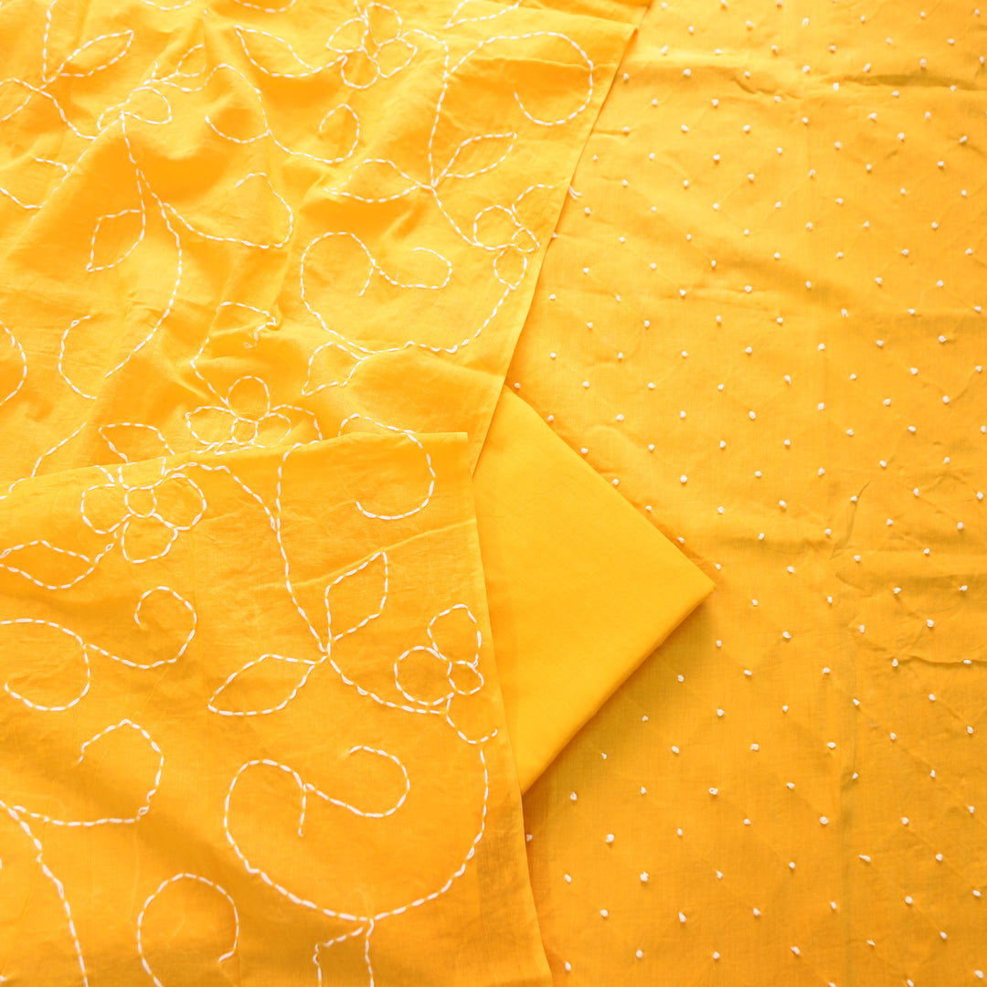 Kaveri Sunflower Yellow All Over French Knot Work Cotton Set