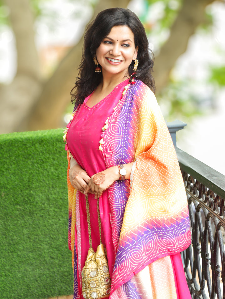 Piya Rani Pink Zari Dobby Cotton Silk Set with Cape
