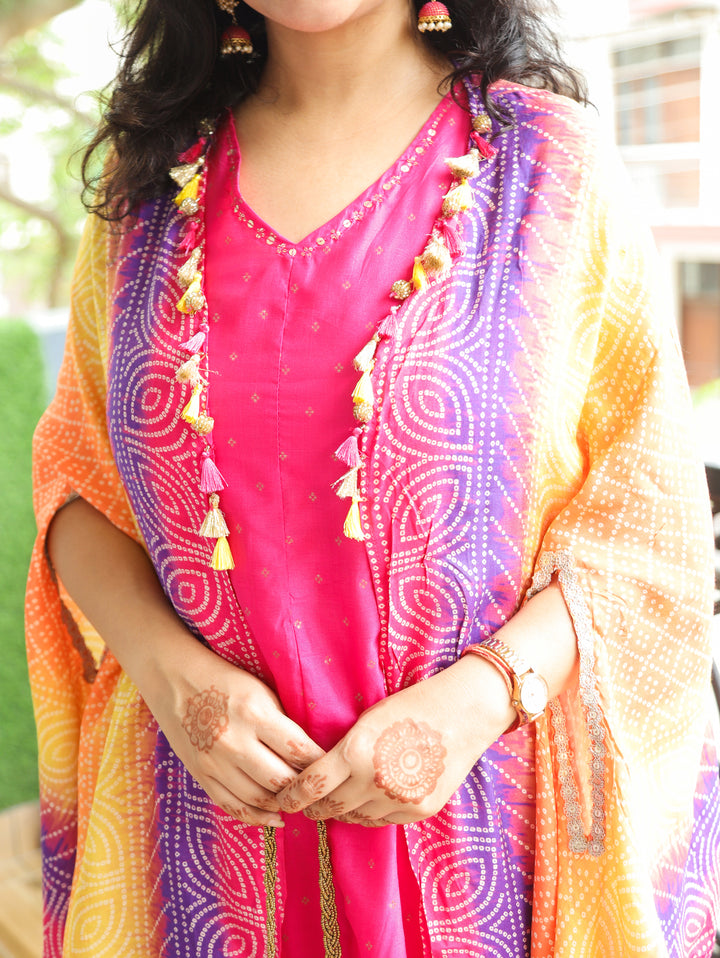 Piya Rani Pink Zari Dobby Cotton Silk Set with Cape