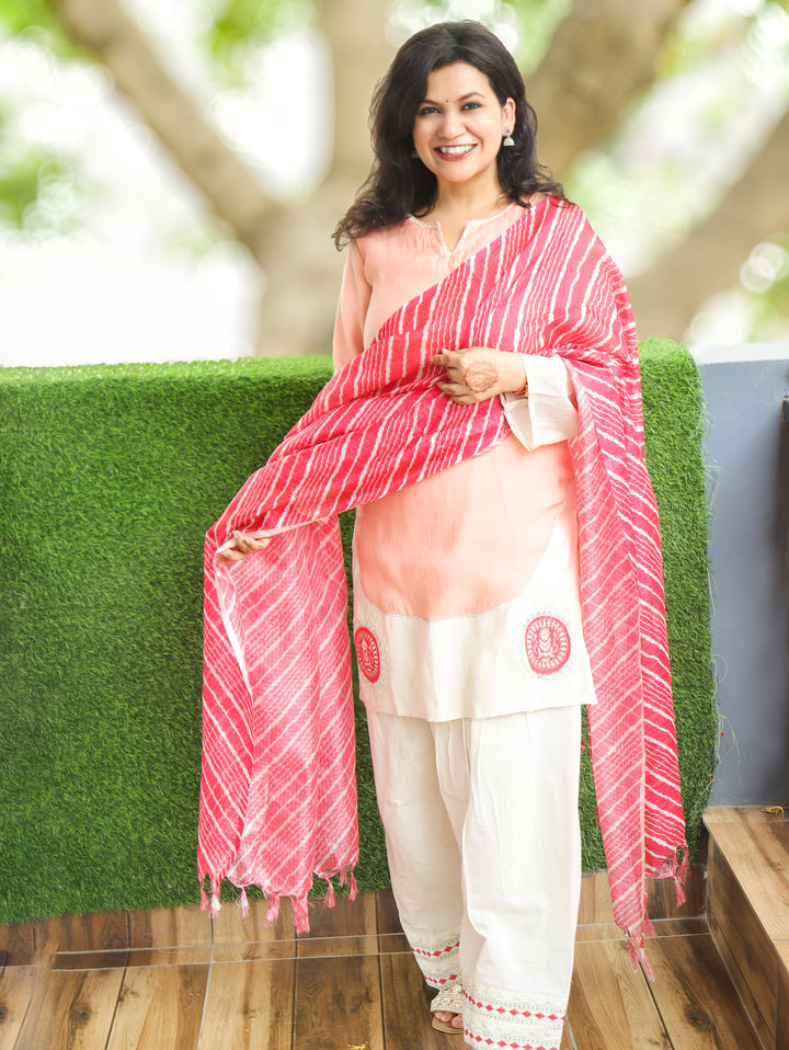 Malaika Peach Embroidered Farsi Mul Chanderi 3 Piece Set