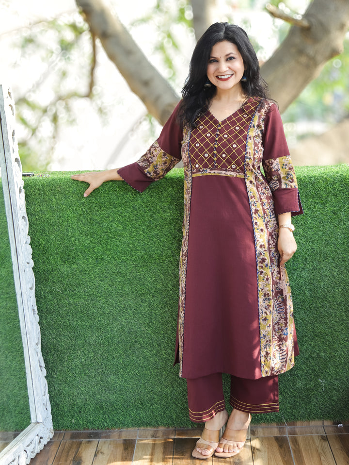 Jennie Wine Panel Style Cotton Kurti