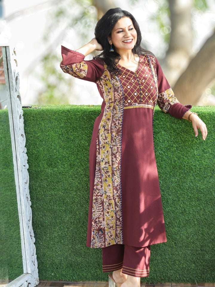 Jennie Wine Panel Style Cotton Kurti