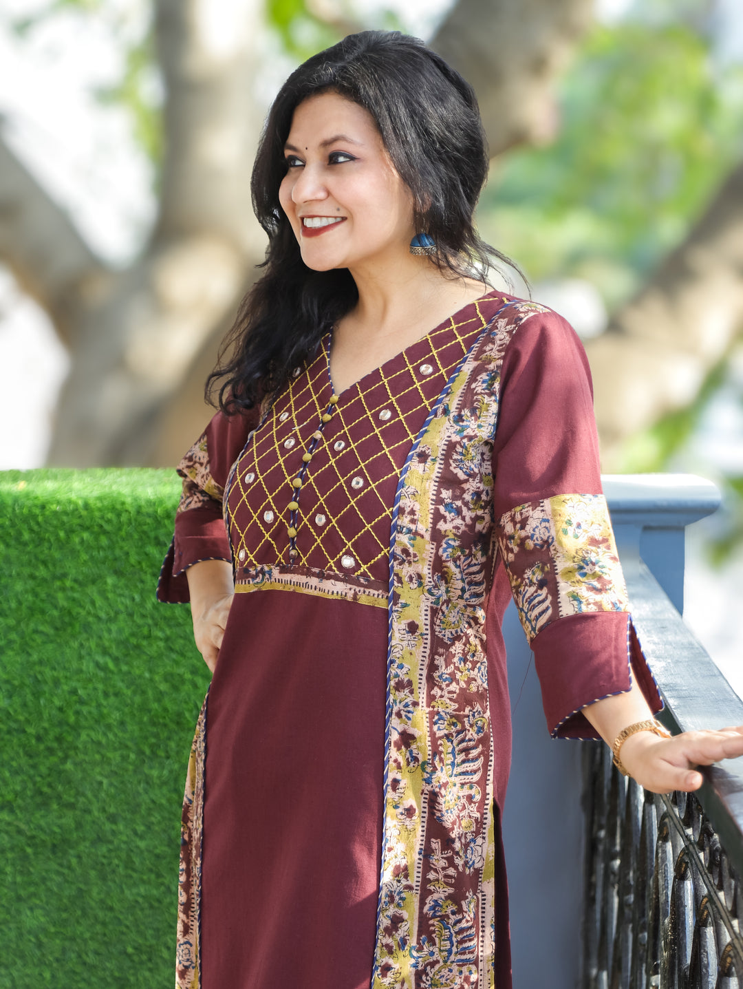 Jennie Wine Panel Style Cotton Kurti