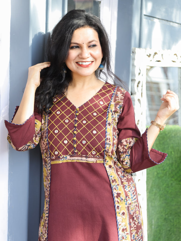 Jennie Wine Panel Style Cotton Kurti