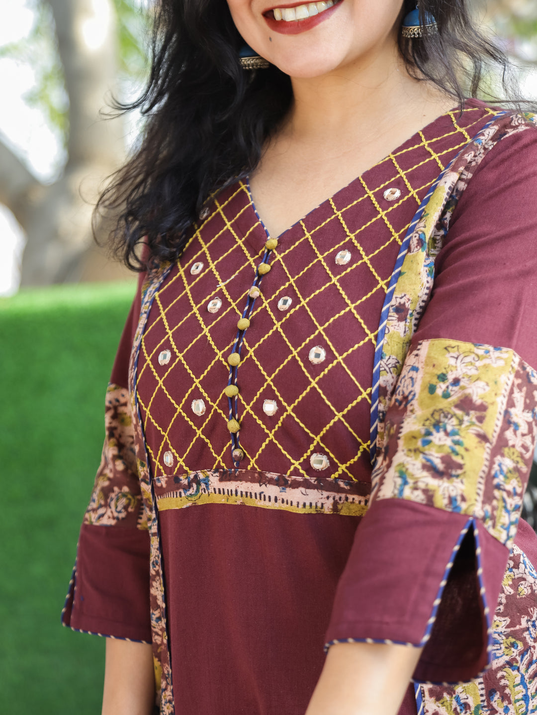 Jennie Wine Panel Style Cotton Kurti