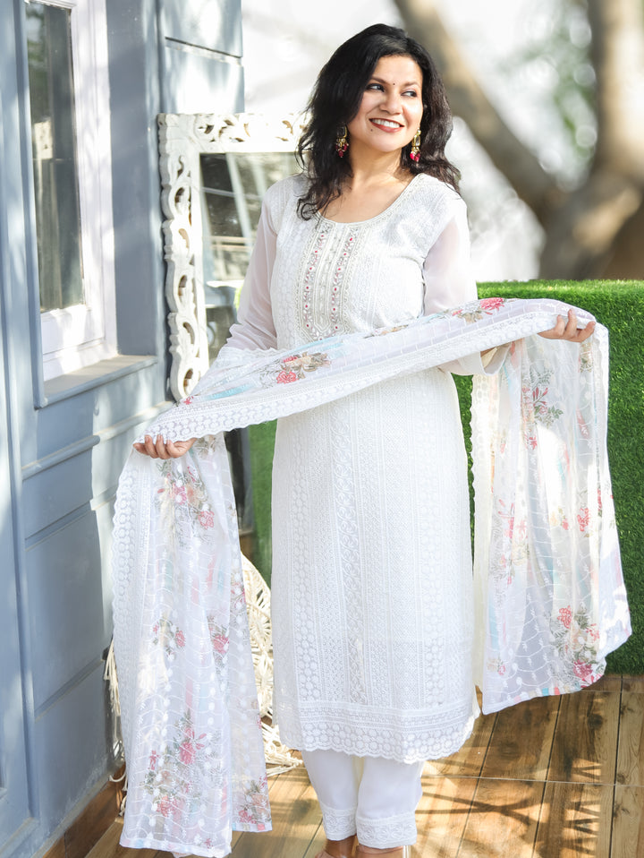 Hans Safed Embellished Georgette 3 Piece Set