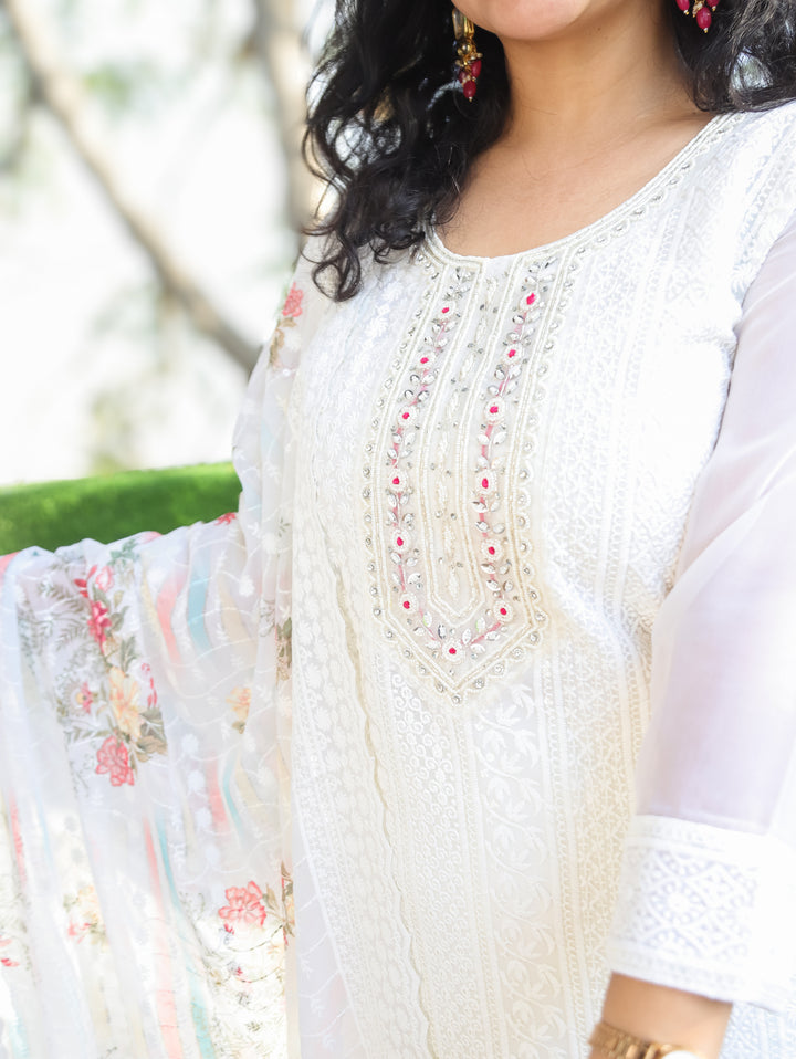 Hans Safed Embellished Georgette 3 Piece Set