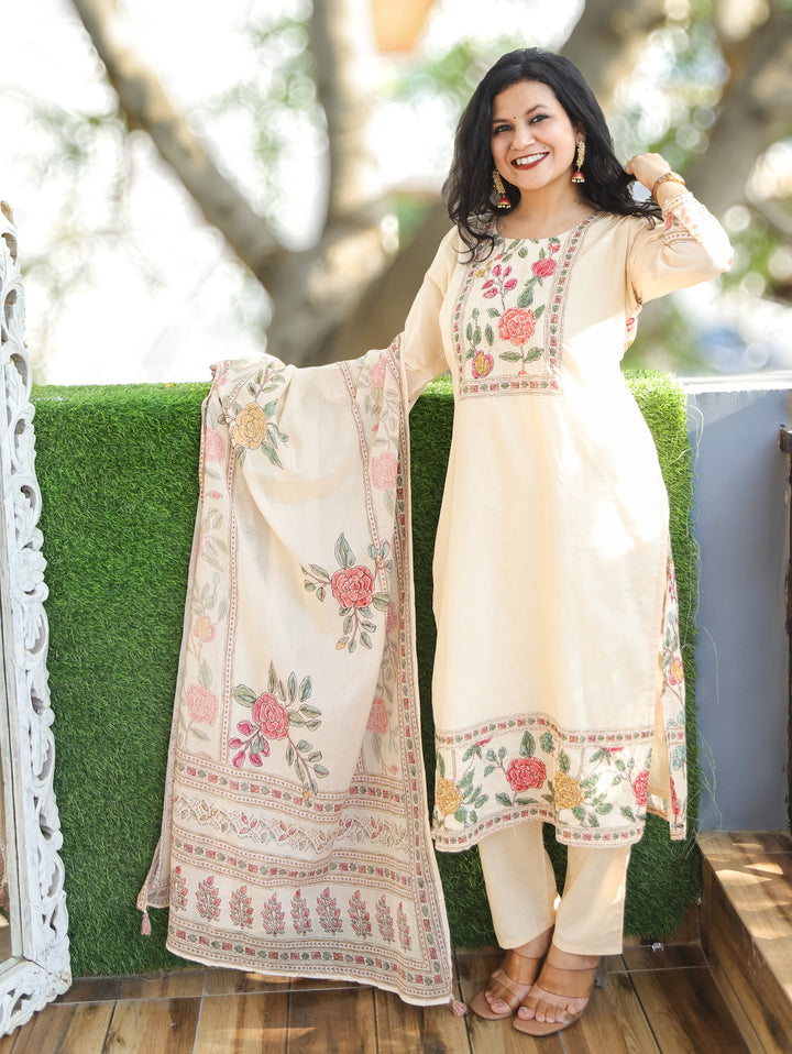 Ella Cream Beige Kantha Work Cotton Set
